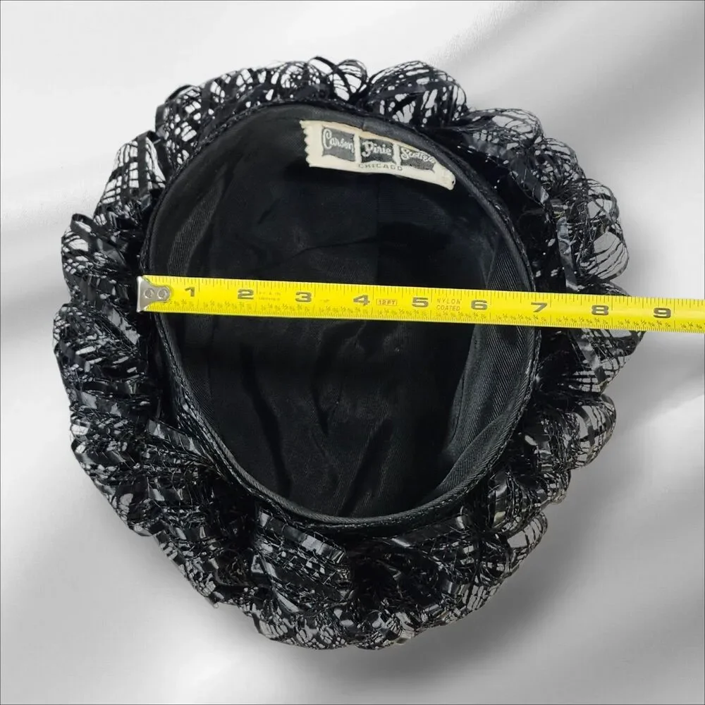 Vintage 1950s Carson Pirie Scott Black Cellophane Straw Bubble Toque Turban Hat